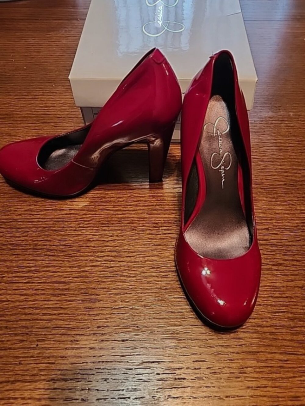 Red patent leather heels
